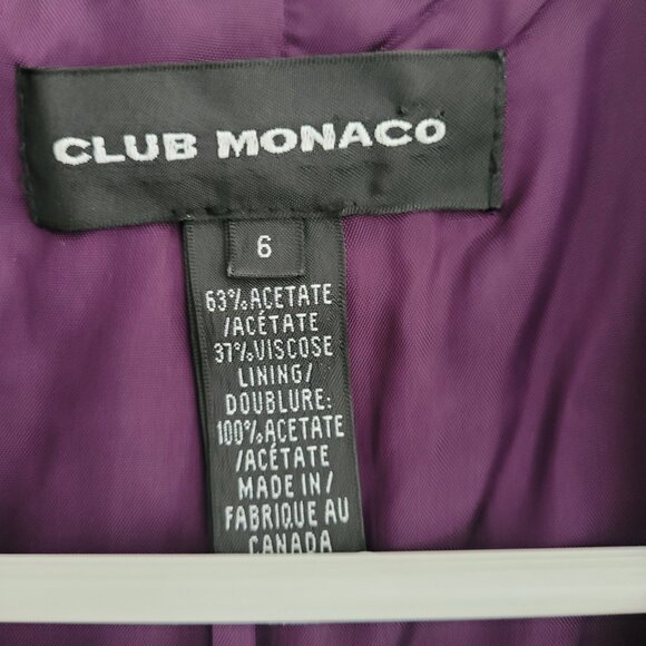 Club Monaco Cropped Purple Velvet Blazer Size 6 - Picture 5 of 6